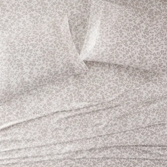 Kirkland's Home Taupe Leopard Print Satin 4-Pc. Full Sheet Set- Bed Sheets