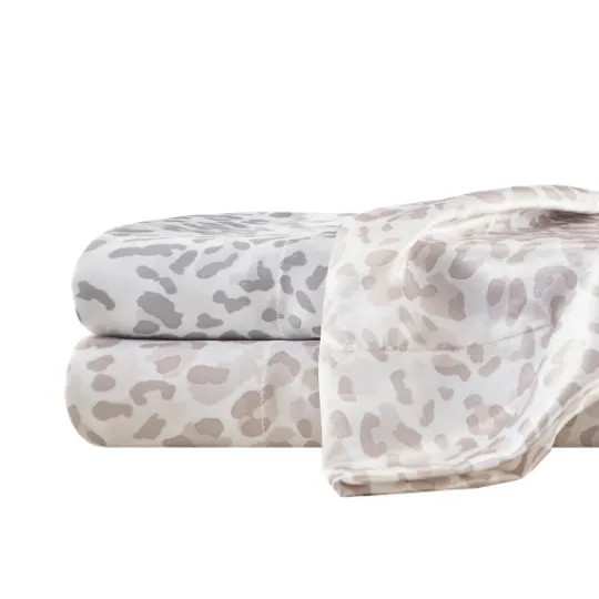 Kirkland's Home Taupe Leopard Print Satin 4-Pc. Full Sheet Set- Bed Sheets