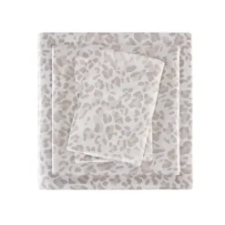 Kirkland's Home Taupe Leopard Print Satin 4-Pc. King Sheet Set- Bed Sheets