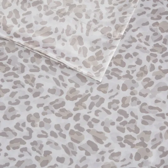 Kirkland's Home Taupe Leopard Print Satin 4-Pc. King Sheet Set- Bed Sheets