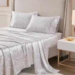 Kirkland's Home Taupe Leopard Print Satin 4-Pc. Queen Sheet Set- Bed Sheets