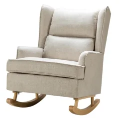 Kirkland's Home Taupe Upholstered Natural Base Wingback Rocker- Accent Chairs