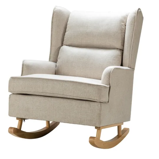 Kirkland's Home Taupe Upholstered Natural Base Wingback Rocker- Accent Chairs
