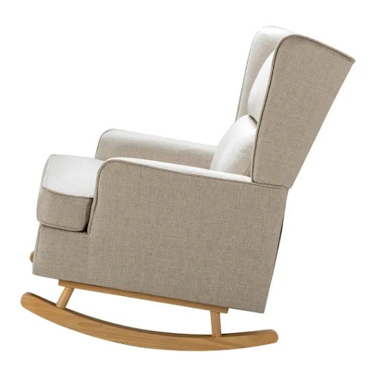 Kirkland's Home Taupe Upholstered Natural Base Wingback Rocker- Accent Chairs