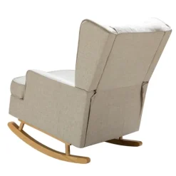 Kirkland's Home Taupe Upholstered Natural Base Wingback Rocker- Accent Chairs