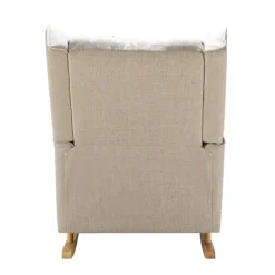 Kirkland's Home Taupe Upholstered Natural Base Wingback Rocker- Accent Chairs