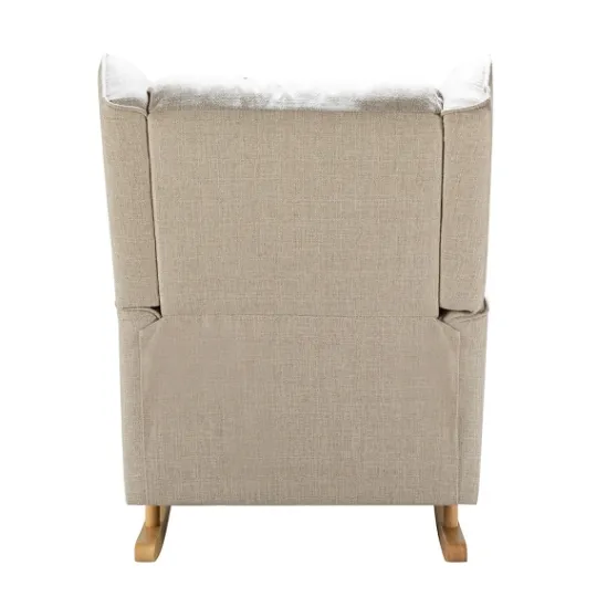 Kirkland's Home Taupe Upholstered Natural Base Wingback Rocker- Accent Chairs