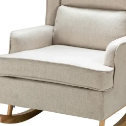Kirkland's Home Taupe Upholstered Natural Base Wingback Rocker- Accent Chairs