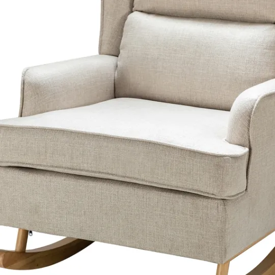 Kirkland's Home Taupe Upholstered Natural Base Wingback Rocker- Accent Chairs