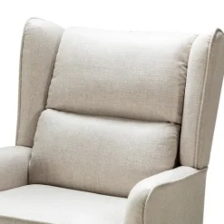 Kirkland's Home Taupe Upholstered Natural Base Wingback Rocker- Accent Chairs