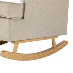 Kirkland's Home Taupe Upholstered Natural Base Wingback Rocker- Accent Chairs