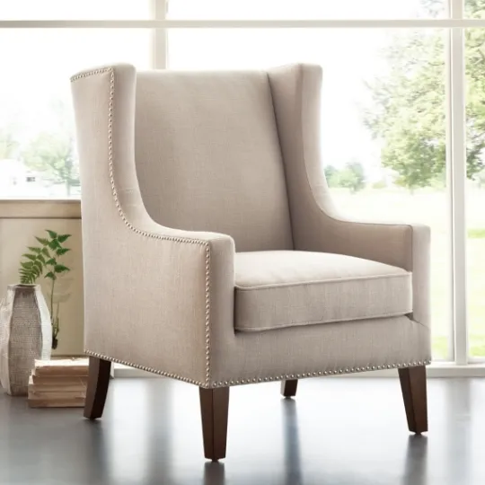 Kirkland's Home Taupe Upholstered Wingback Accent Chair- Accent Chairs