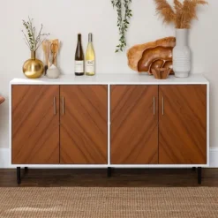 Kirkland's Home Teak And White Chevron Door Tv Stand- Tv Stands & Media Consoles