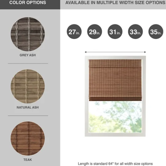 Kirkland's Home Teak Bamboo Light Filtering Roman Shade, 27 In.- Curtains & Drapes