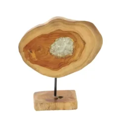 Kirkland's Home Teak Wood Raw Edge Crystal Figurine- Statues & Figurines