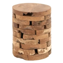 Kirkland's Home Teak Wood Stacked Round Stool- Benches & Ottomans