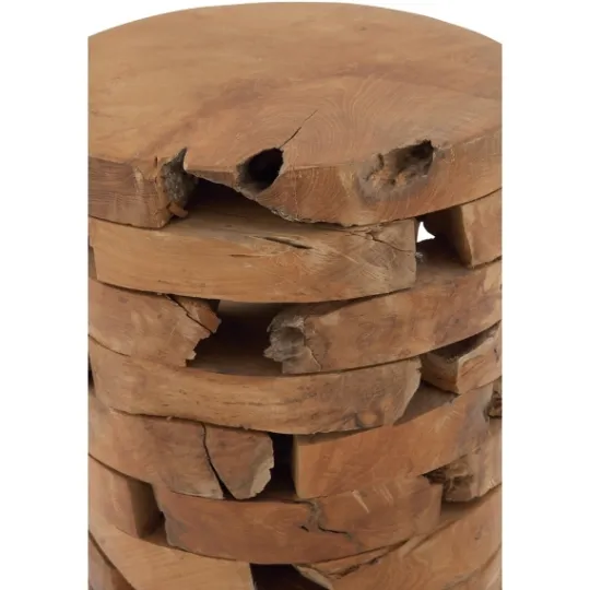 Kirkland's Home Teak Wood Stacked Round Stool- Benches & Ottomans