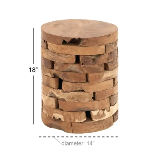 Kirkland's Home Teak Wood Stacked Round Stool- Benches & Ottomans