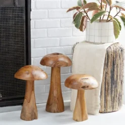 Kirkland's Home Teakwood Mushroom 3-Pc. Sculpture Set- Statues & Figurines