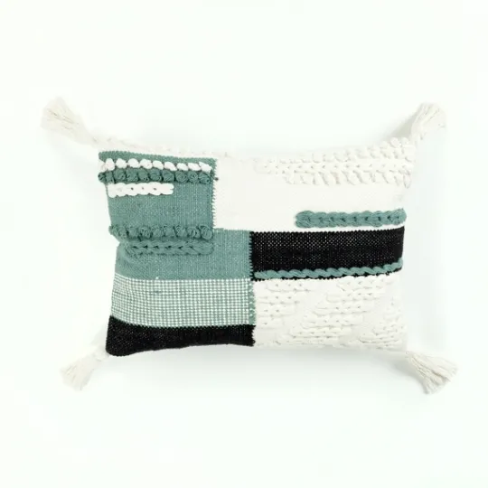 Kirkland's Home Teal Braided Color Block Lumbar Pillow- Pillows