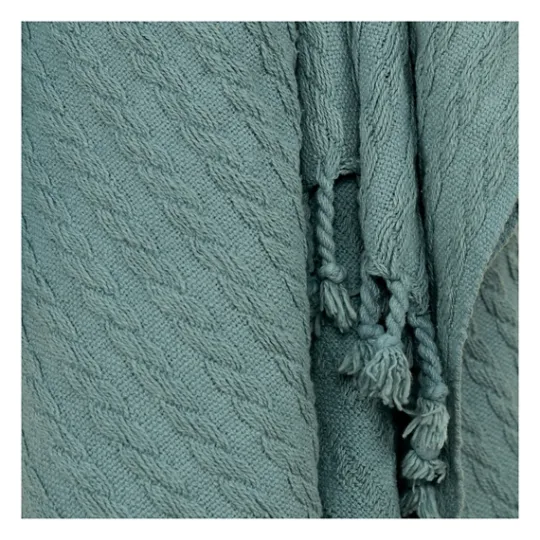 Kirkland's Home Teal Cable Knit Tassel Throw- Blankets & Throws