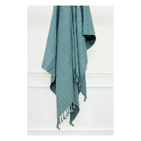 Kirkland's Home Teal Cable Knit Tassel Throw- Blankets & Throws