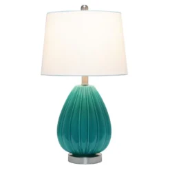 Kirkland's Home Teal Glass Pleated Table Lamp- Table Lamps