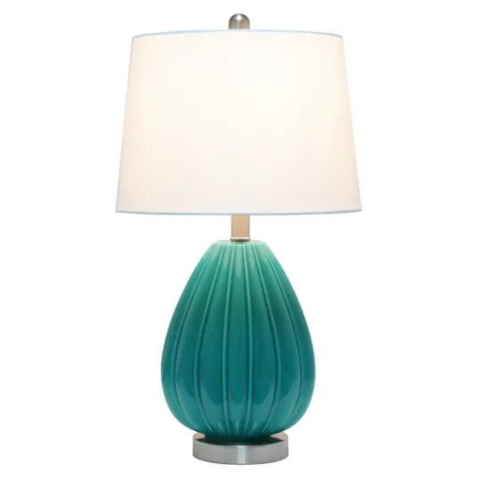 Kirkland's Home Teal Glass Pleated Table Lamp- Table Lamps