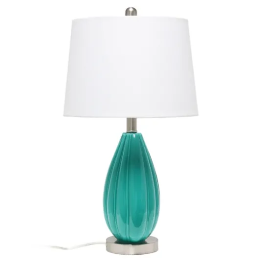 Kirkland's Home Teal Glass Pleated Table Lamp- Table Lamps