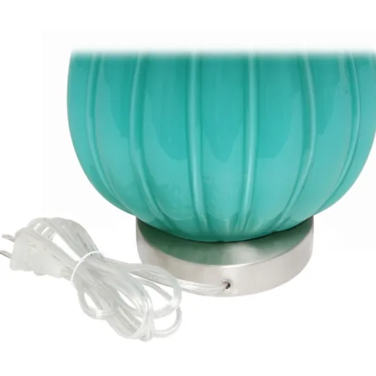 Kirkland's Home Teal Glass Pleated Table Lamp- Table Lamps