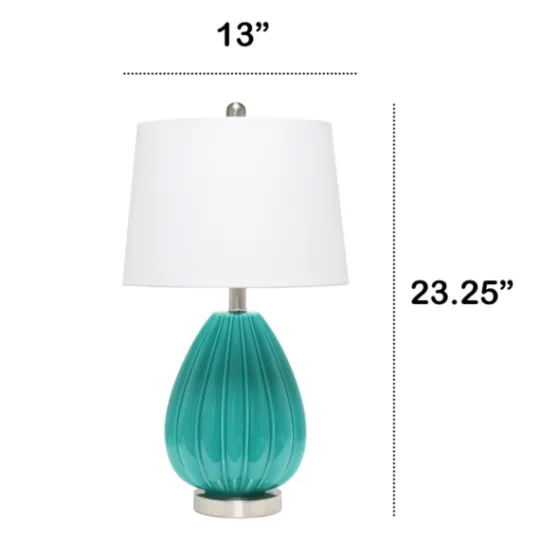 Kirkland's Home Teal Glass Pleated Table Lamp- Table Lamps
