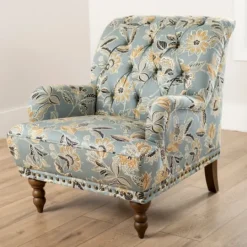 Kirkland's Home Teal Rebecca Tufted Accent Chair- Accent Chairs