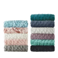 Kirkland's Home Teal Ruched Faux Fur Throw- Blankets & Throws