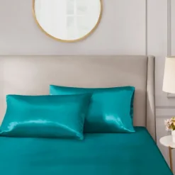 Kirkland's Home Teal Satin Standard 2-Pc. Pillow Case Set- Bed Sheets