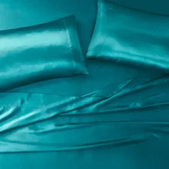 Kirkland's Home Teal Satin Standard 2-Pc. Pillow Case Set- Bed Sheets