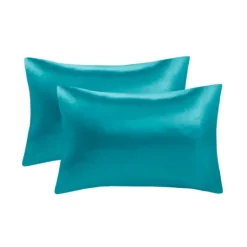 Kirkland's Home Teal Satin Standard 2-Pc. Pillow Case Set- Bed Sheets