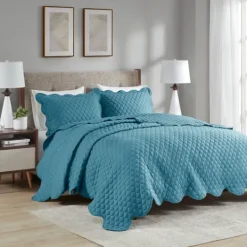 Kirkland's Home Teal Scalloped Crinkle 3-Pc. Cali King Quilt Set- Quilts