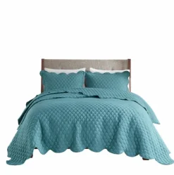 Kirkland's Home Teal Scalloped Crinkle 3-Pc. Full/Queen Quilt Set- Quilts