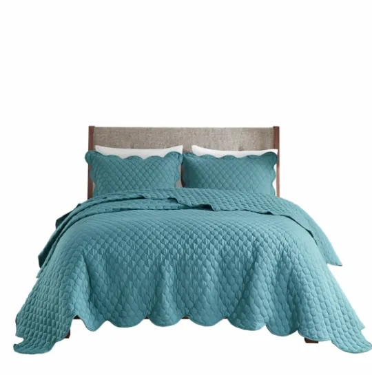 Kirkland's Home Teal Scalloped Crinkle 3-Pc. Full/Queen Quilt Set- Quilts