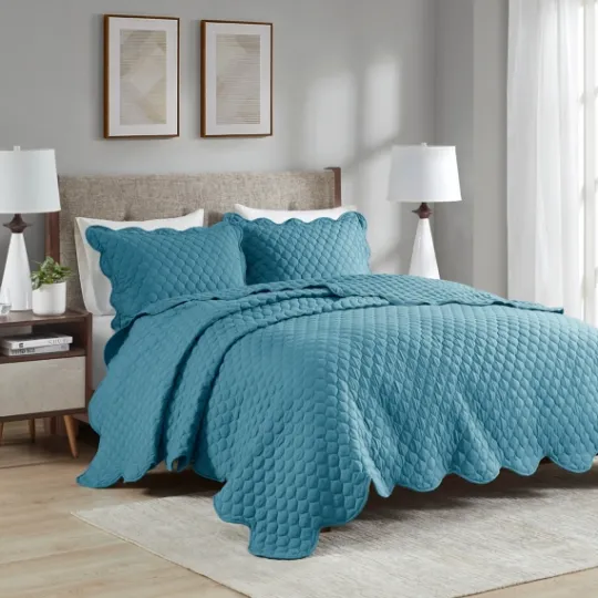 Kirkland's Home Teal Scalloped Crinkle 3-Pc. Full/Queen Quilt Set- Quilts