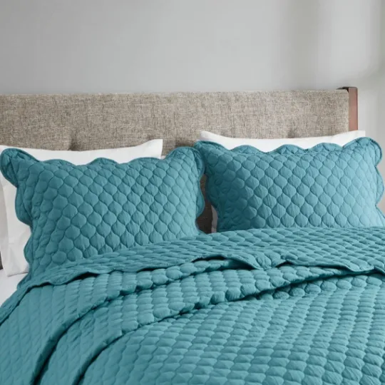 Kirkland's Home Teal Scalloped Crinkle 3-Pc. Full/Queen Quilt Set- Quilts