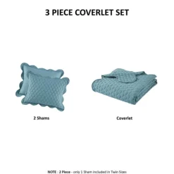 Kirkland's Home Teal Scalloped Crinkle 3-Pc. Full/Queen Quilt Set- Quilts
