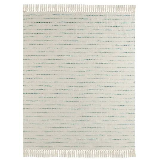 Kirkland's Home Teal Shimmer Stripe Woven Throw- Blankets & Throws
