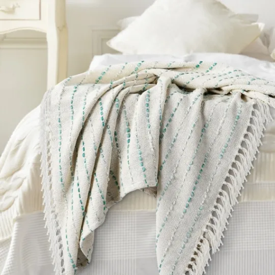 Kirkland's Home Teal Shimmer Stripe Woven Throw- Blankets & Throws