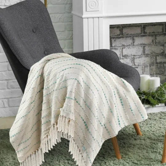Kirkland's Home Teal Shimmer Stripe Woven Throw- Blankets & Throws