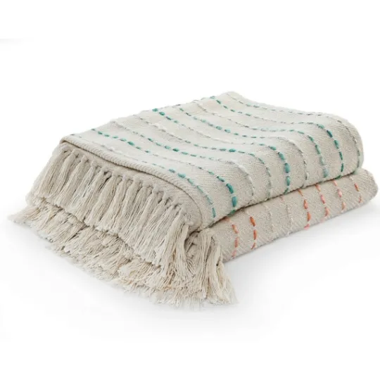Kirkland's Home Teal Shimmer Stripe Woven Throw- Blankets & Throws