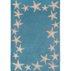 Kirkland's Home Teal Starfish Border Outdoor Area Rug, 5X7- Outdoor Rugs