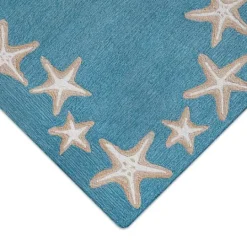 Kirkland's Home Teal Starfish Border Outdoor Area Rug, 5X7- Outdoor Rugs