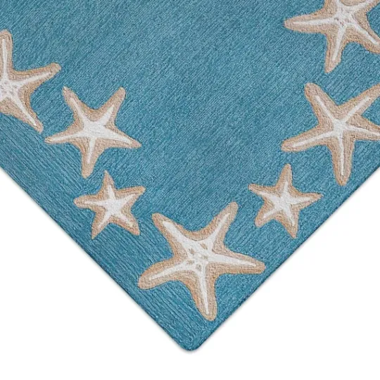 Kirkland's Home Teal Starfish Border Outdoor Area Rug, 5X7- Outdoor Rugs