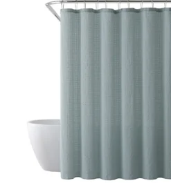 Kirkland's Home Teal Waffle Cotton Blend Shower Curtain- Shower Curtains